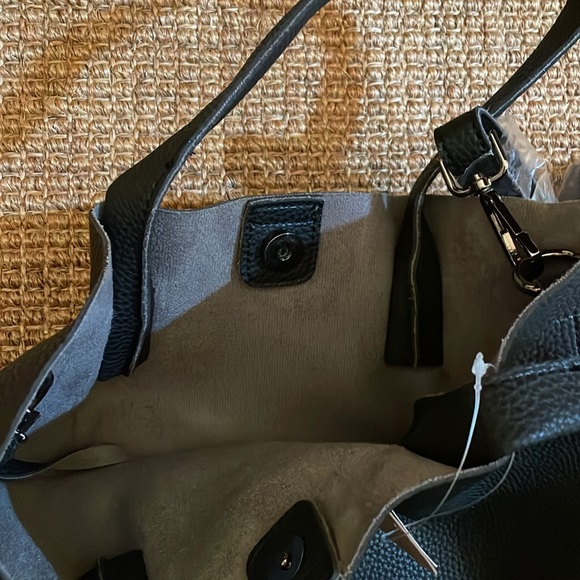 American Eagle black “leather” tote bag with gray “suede” interior - Picture 3 of 5